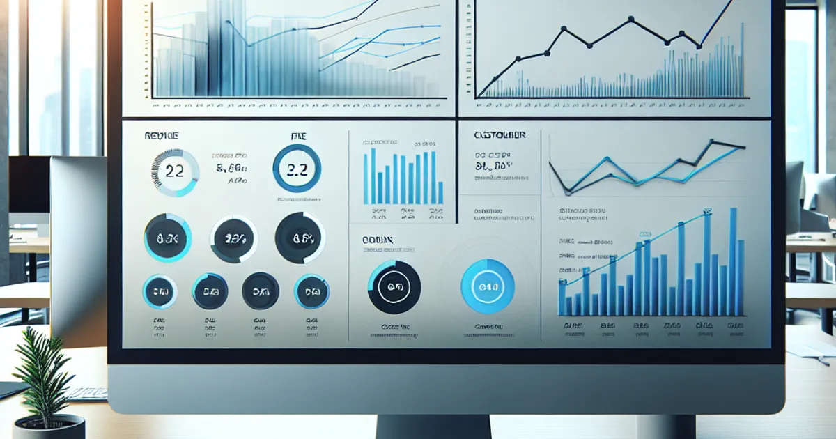 Imagen prompt: photorealistic image of modern digital dashboard displaying upward trending revenue graphs and customer analyt